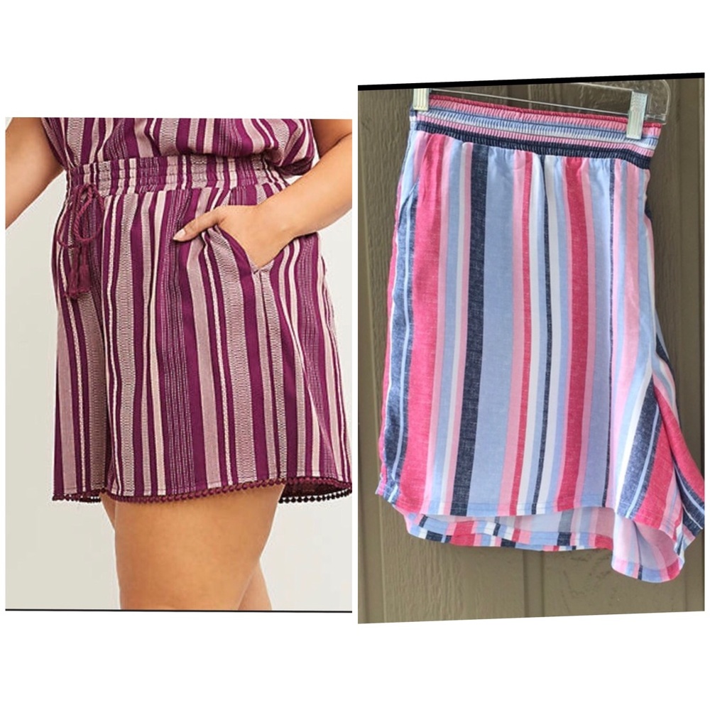 Lane Bryant soft pull on shorts 18-20 striped plus size shorts Pink Lilac Red